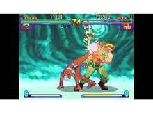 Charger l&#39;image dans la galerie, Écran de jeu de combat. Un personnage donne un coup de pied à l&#39;adversaire. Barres de score et de santé affichées.
