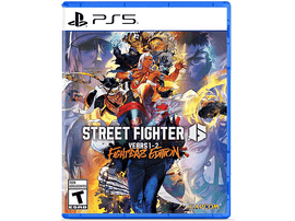 Une boîte de jeu avec un bord bleu. La couverture présente plusieurs personnages avec le texte 