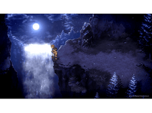 Charger l'image dans la galerie, Scène de nuit de deux personnages au bord d'une falaise surplombant une cascade. Pleine lune et pins en arrière-plan.

