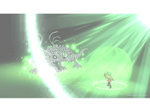 Charger l&#39;image dans la galerie, Une scène pixélisée d&#39;un dragon attaquant un personnage dans une bulle verte.
