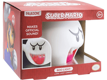 Charger l&#39;image dans la galerie, Lumière Boo dans une boîte. Visage de fantôme blanc sur une boîte rouge, fond blanc.
