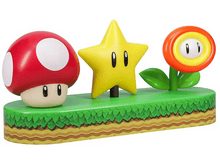 Charger l&#39;image dans la galerie, Personnages de Mario : Champignon rouge, étoile jaune et une fleur sur une base verte.
