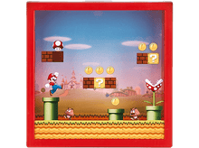 Charger l'image dans la galerie, Affichage du jeu Mario dans un cadre rouge avec Mario et des ennemis. Fond coloré.
