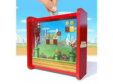 Charger l'image dans la galerie, Une boîte sur le thème de Super Mario avec des pièces et des figurines. Une main y dépose une pièce.
