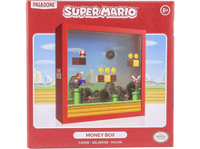Charger l'image dans la galerie, Une tirelire Super Mario. Cadre rouge, Mario sur un niveau avec des pièces et des blocs de points d'interrogation.

