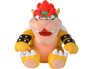 Peluche Bowser avec une crête rouge, un corps jaune et des bracelets à pointes noirs.