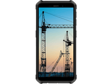 Charger l&#39;image dans la galerie, Téléphone robuste affichant des grues de construction. Ciel bleu et coucher de soleil. Cadre noir.
