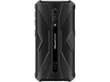 Charger l&#39;image dans la galerie, Dos de smartphone noir avec design texturé. Caméras et logo. Fond gris.
