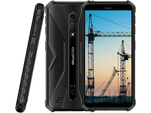 Charger l&#39;image dans la galerie, Un smartphone noir robuste avec trois caméras à l&#39;arrière et un chantier sur l&#39;écran.
