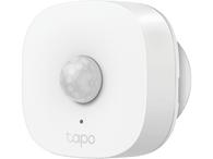 Un détecteur de mouvement Tapo blanc avec un dôme gris, sur fond noir.