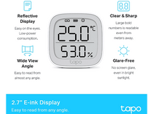 Charger l&#39;image dans la galerie, Un affichage numérique blanc indiquant la température et l&#39;humidité. Caractéristiques : &#39;écran réfléchissant&#39; et &#39;clair et net&#39;.
