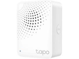 Appareil domestique intelligent Tapo blanc avec une grille de haut-parleur et un bouton 