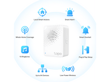 Charger l&#39;image dans la galerie, Un appareil domestique intelligent blanc avec des icônes représentant des fonctionnalités : alarme, sonnette, etc.
