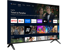 Charger l'image dans la galerie, Un écran de télévision affichant une application de streaming de films, avec un couple à l'écran.
