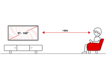 Charger l&#39;image dans la galerie, Dessin au trait montre une personne assise regardant une TV avec texte : 97-100&quot; et distance : &lt;gt/&gt;4m.
