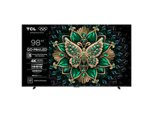 Charger l&#39;image dans la galerie, Grand téléviseur TCL avec un motif de papillon sur l&#39;écran. Les couleurs or et vert dominent.
