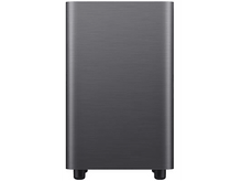 Charger l&#39;image dans la galerie, Caisson de basses gris foncé sur fond blanc. Forme rectangulaire avec deux petits pieds.
