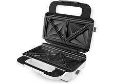 Charger l&#39;image dans la galerie, Un appareil à sandwich blanc avec intérieur et poignée noirs.
