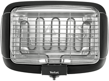 Charger l&#39;image dans la galerie, Vue aérienne d&#39;un grill électrique Tefal noir avec éléments chauffants et grille.
