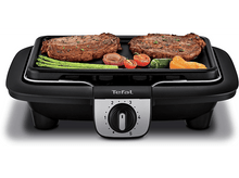 Charger l&#39;image dans la galerie, Gril électrique Tefal avec deux steaks, tomates, oignons et asperges. Le gril est noir.
