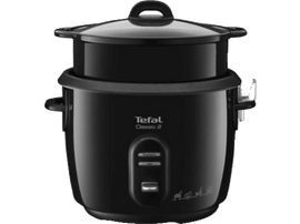 Cuiseur à riz Tefal Classic 2 noir. Il a deux boutons et un couvercle transparent.