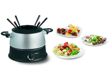 Charger l&#39;image dans la galerie, Ensemble à fondue Tefal avec nourriture. Comprend un caquelon, des fourchettes et des assiettes avec divers aliments.

