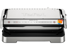 Charger l&#39;image dans la galerie, Tefal OptiGrill 4en1 XL, fermé. Argent et noir. Panneau de contrôle avant. Fond noir.
