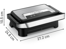 Charger l&#39;image dans la galerie, Tefal OptiGrill noir et argent avec dimensions : 27,2 cm de long, 24,8 cm de large et 10,5 cm de haut.

