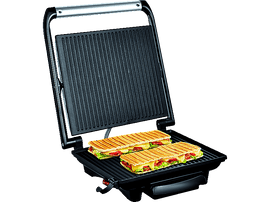 Gril à panini noir ouvert avec deux sandwichs à l