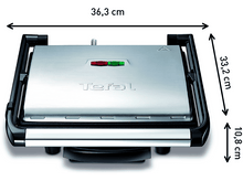 Charger l&#39;image dans la galerie, Un grill Tefal, vue de dessus, avec dimensions : 36,3 cm, 33,2 cm, 10,8 cm.
