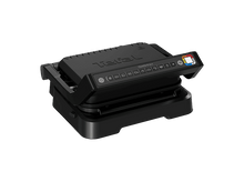 Charger l&#39;image dans la galerie, Tefal Optigrill Pro noir. Avec boutons et poignée. Le fond est noir.
