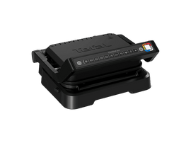 Tefal Optigrill Pro noir. Avec boutons et poignée. Le fond est noir.