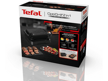 Charger l&#39;image dans la galerie, Boîte de grill. Grill, brochettes et steaks sur surface noire réfléchissante.
