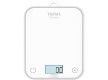 Charger l'image dans la galerie, Balance de cuisine numérique Tefal Optiss blanche avec affichage '0.0', sur fond noir.
