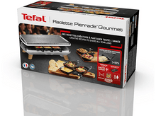 Charger l&#39;image dans la galerie, Une boîte Tefal Raclette Pierrade Gourmet avec des images de plats et de plats de service.

