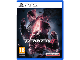 Boîtier du jeu Tekken 8 PS5 montrant deux personnages avec des couleurs rouges et bleues.