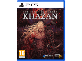 Couverture du jeu, un homme musclé aux longs cheveux blonds, du sang et le titre : The First Berserker Khazan.