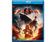 Jaquette Blu-ray du film 'The Flash', avec Flash, Batman et Supergirl dans une scène remplie d'éclairs.