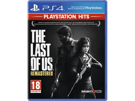 Pochette du jeu The Last of Us Remastered pour PS4. Deux personnages, un homme et une fille, devant un fond bleu.