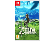 Boîtier de jeu Nintendo Switch. Couverture du jeu The Legend of Zelda. Un personnage se tient debout avec une épée et un bouclier dans un champ.