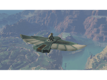 Charger l&#39;image dans la galerie, Un personnage de jeu vidéo pilotant un planeur au-dessus d&#39;un paysage montagneux.
