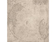 Une surface beige texturée avec une grande indentation circulaire et une forme centrale plus petite.