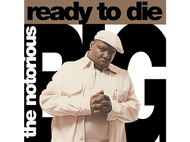 Pochette d'album : Notorious B.I.G. 'Ready to Die'. Homme en tenue blanche.