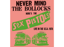 Charger l&#39;image dans la galerie, Pochette d&#39;album avec texte. The Sex Pistols, Here&#39;s the Sex Pistols et Never Mind the Bollocks sont visibles.
