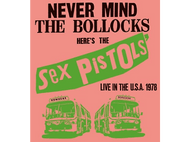 Pochette d'album avec texte. The Sex Pistols, Here's the Sex Pistols et Never Mind the Bollocks sont visibles.