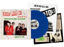 Charger l&#39;image dans la galerie, Un disque vinyle bleu avec un groupe et du texte.
