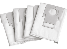 Charger l&#39;image dans la galerie, Quatre sacs d&#39;aspirateur blancs avec des attaches en carton gris.
