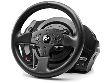 Charger l&#39;image dans la galerie, Volant noir avec boutons. Bande bleue en haut. Design noir et gris. Fond blanc.
