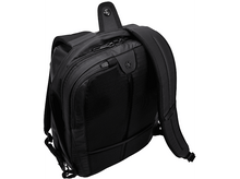 Charger l&#39;image dans la galerie, Un sac à dos noir vu de dos, montrant les sangles, la fermeture éclair et les détails de la boucle.
