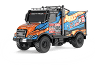 Camion jouet avec un design coloré. Il a une palette de couleurs bleue et orange.